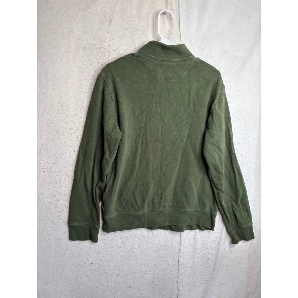 Lands End Mens Quarter Zip Pullover Sweater Olive Green Cotton 447688 Size M